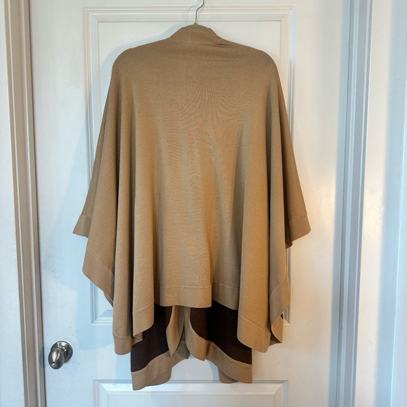 Lord & Taylor Italian Merino Wool 2 Tone Brown & Tan Poncho/Cape/Wrap/Shawl, OS - Picture 5 of 10